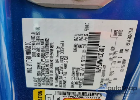 2017 Ford Mustang z USA, uszkodzony, nr VIN 1FA6P8AM6H5332812